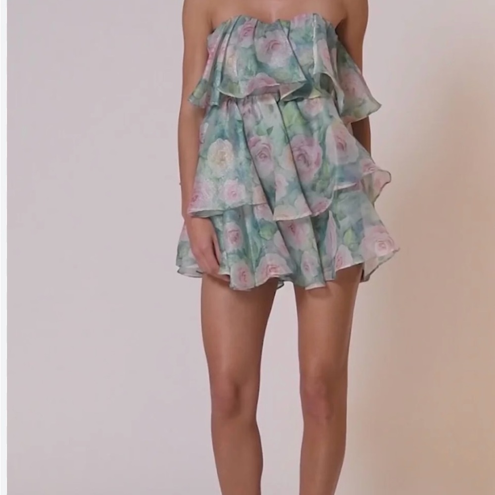 Floral Strapless Ruffle Dress